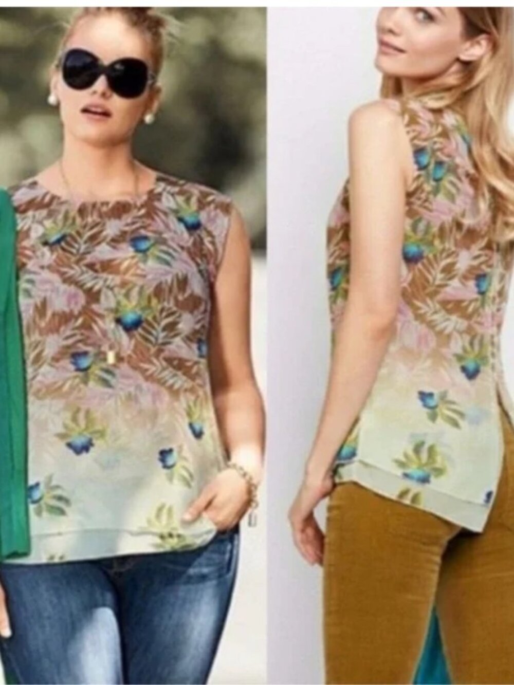 CAbi Women’s Size XS Floral Tropical Tunic Sleeveless Blouse Top